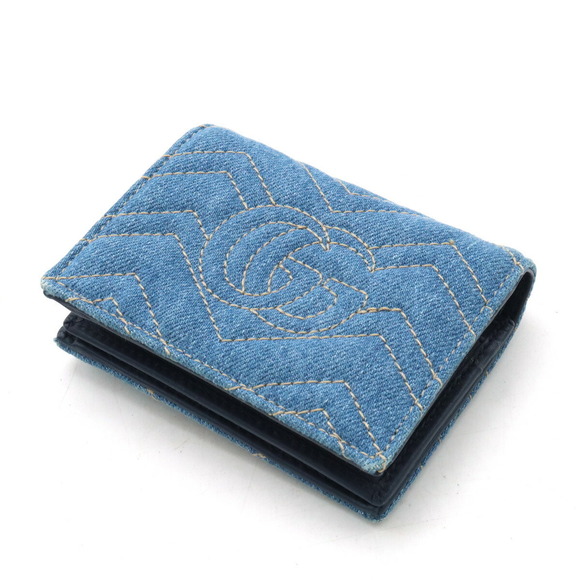 Gucci GG Marmont Denim Leather Bifold Wallet Light Blue - Picture 2 of 8